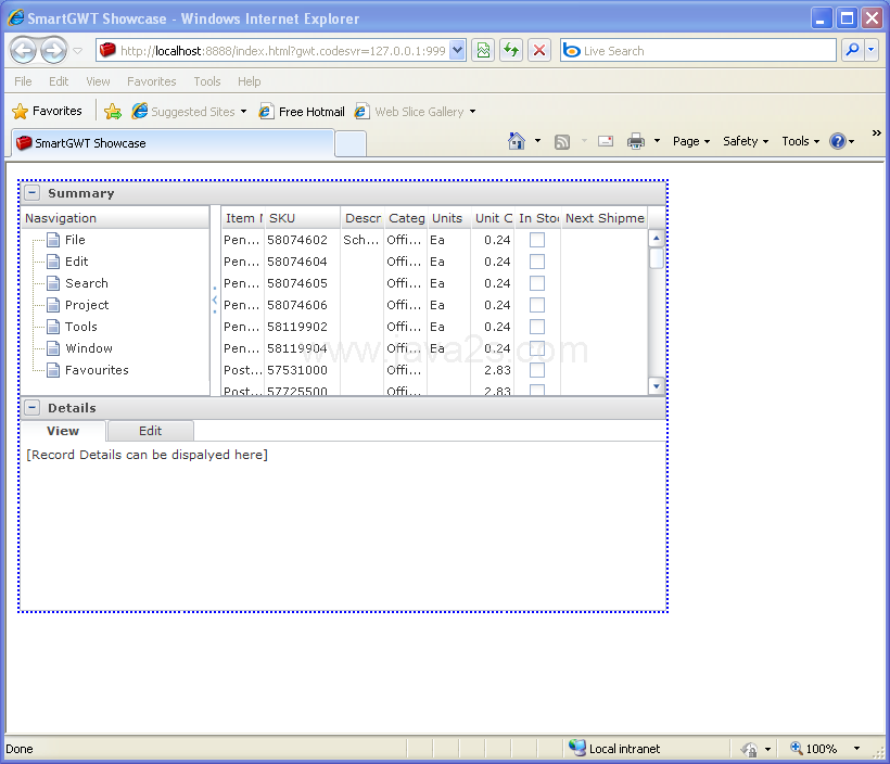 Tree, table and detail panel (Smart GWT)