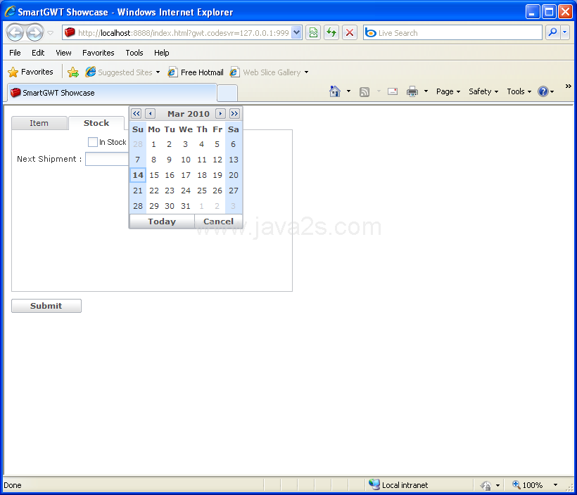 Using tab to hold form (Smart GWT)
