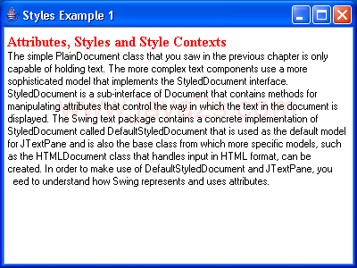 JTextPane Styles Example 1