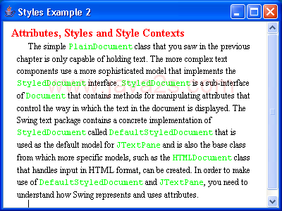 JTextPane Styles Example 2