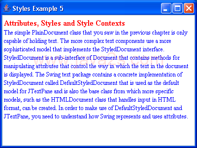 JTextPane Styles Example 5