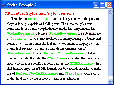 JTextPane Styles Example 7