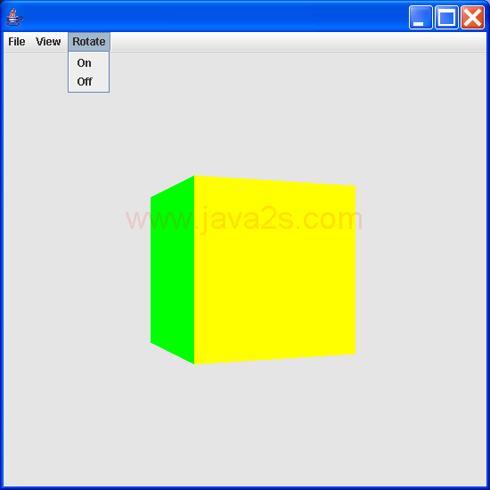Swing based application displaying a Cube and a Sphere
