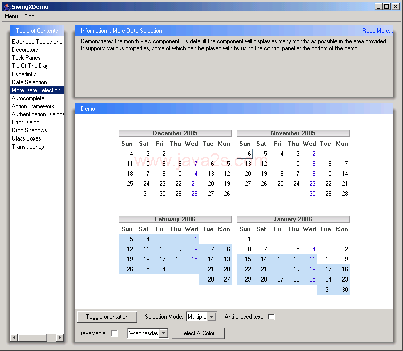 Swing Date selector (Chooser): highlight