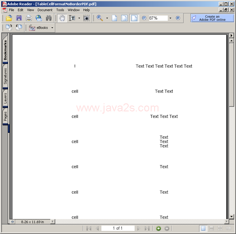 Table Cell Format: NoBorder