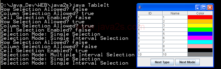 JTable selection events