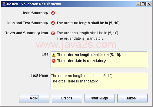 Different validation result views