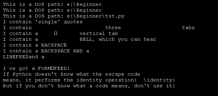 Escape Codes: \b, \t, \n, \a, \r