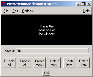 Pmw MenuBar: disable, enable, add menu, delete menu, add menu item and delete menu item