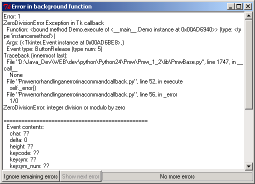 Pmw error handling: an error in a command callback.