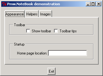 Tab control: Pmw.NoteBook demonstration
