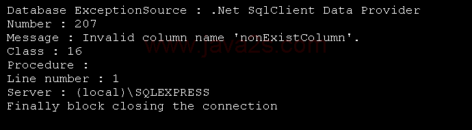 Ado.Net Exception: Wrong SQL command exception