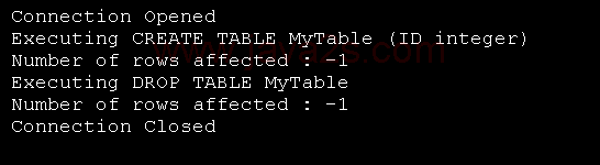 Execute NonQuery To Drop a Table and report how many rows affected