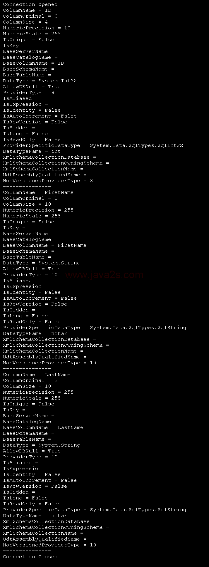 Get data table schema form SqlDataReader