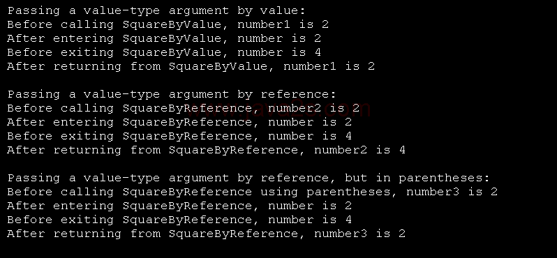 Squares three values ByVal and ByRef, displays results