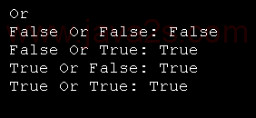 Truth table for Or