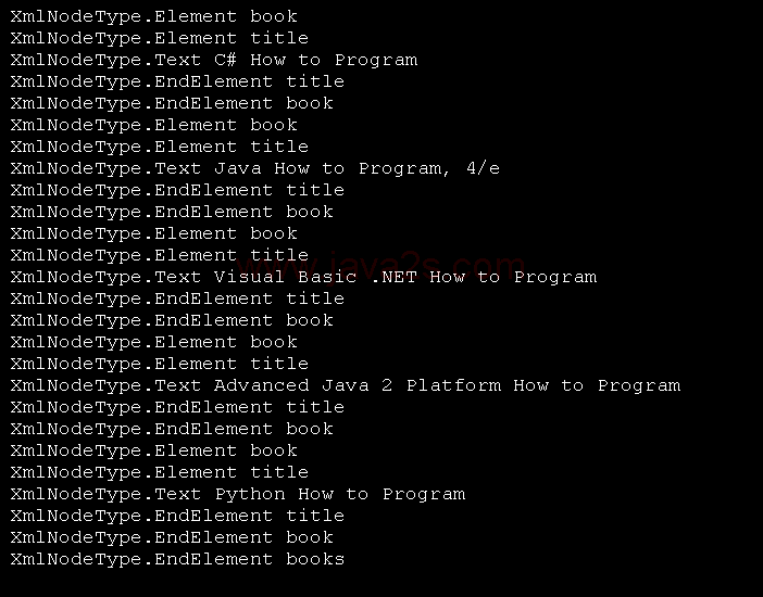 XmlTextReader: XmlNodeType Element, Text and EndElement 