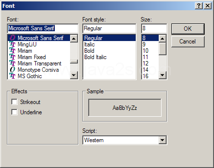 Font Dialog: Display and get selected font