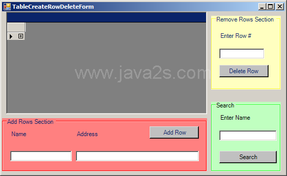 Table Create/Row Delete
