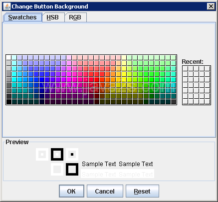 Creating and Showing a JColorChooser Pop-Up Window
