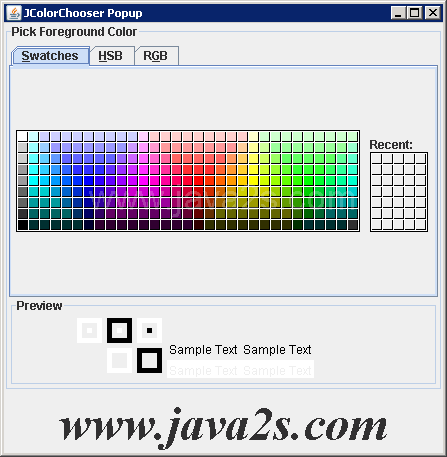 JColorChooser与部分的颜色