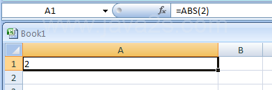 Input the formula: =ABS(2)