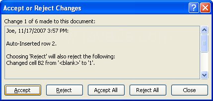 Click Accept to make the selected change to the worksheet.