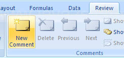 Click the cell. Click the Review tab. Then click the New Comment button.