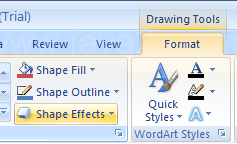 Select the shape. Click the Format tab under Drawing Tools. Click the Shape Effects button