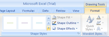 Select the shape. Click the Format tab under Drawing Tools. Click the More list arrow in the Shapes Styles group to see additional styles.