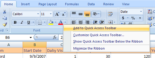 Add a Ribbon button or group to Quick Access Toolbar