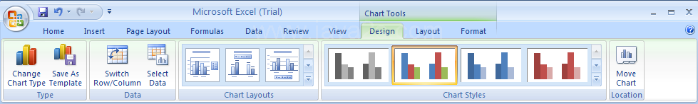 Select the chart. Click the Design tab under Chart Tools.