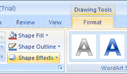 Click the WordArt. Click the Format tab under Drawing Tools. Click the Text Effects button