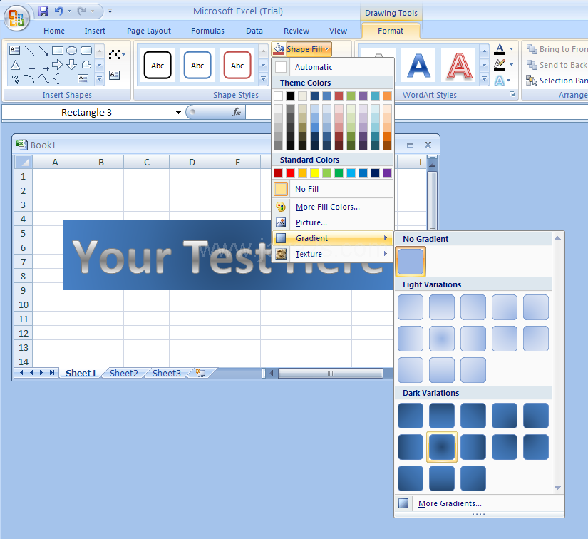 Click Gradient to select No Gradient, the shadow types, or More Gradients.