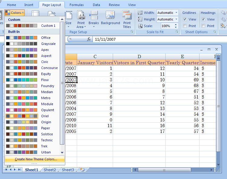 To create theme colors, click the Theme Colors button, and then click Create New Theme Colors.