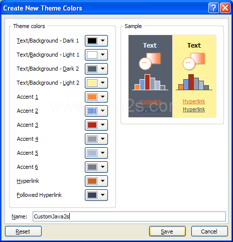 Type a new name for the color theme. Click Save.