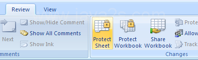 Click the Review tab. Then click the Protect Sheet button.