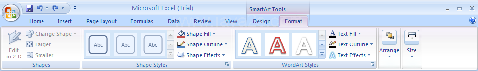 Select the shapes in the SmartArt graphic. Click the Format tab under SmartArt Tools.