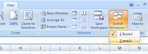 Click the View tab. Click Switch Windows, and then click the workbook name you want.
