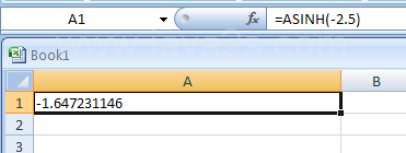 Input the formula: =ASINH(-2.5)