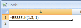 Input the formula: =BESSELK(1.5, 1)