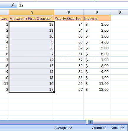 The sum, average, and count of the selected cells appears on the status bar by default.