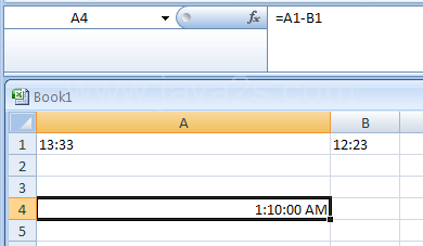 Input the formula: =A1-B1