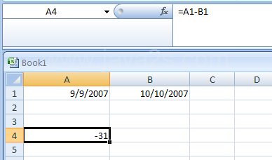 Input the formula: =A1-B1