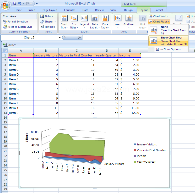 Click Chart Floor to show/hide the chart floor.