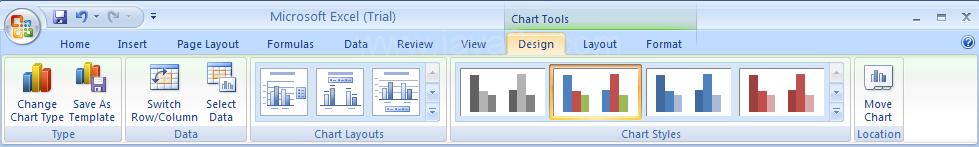 Select the chart. Click the Design tab under Chart Tools.