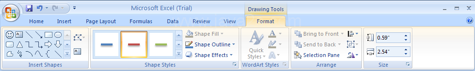 Select the line or arrow. Click the Format tab under Drawing Tools.