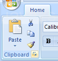 Click the Home tab. Click the Clipboard Dialog Box Launcher.