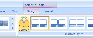 Click the SmartArt graphic. Click the Design tab under SmartArt Tools. Click the Change Colors button.