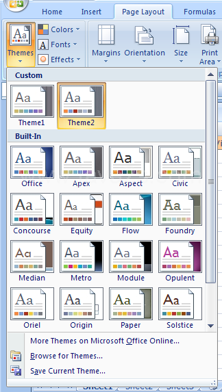 Click the Page Layout tab. Click the Themes button to see additional themes.